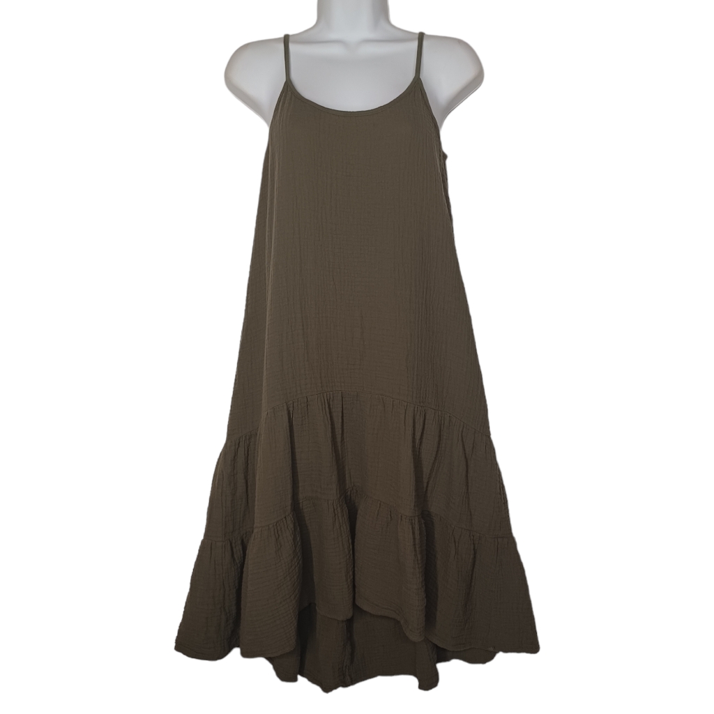 Anthro Drew Olive Green Spaghetti Strap Sleeveless Shift Boho Dress X-Small